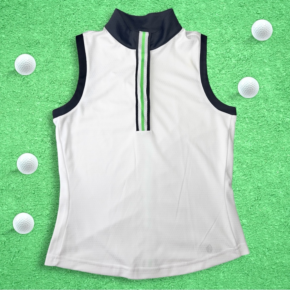 GGblue Golf Women White w/ Green & Black Sleeveless Polo GG Blue - Size XS